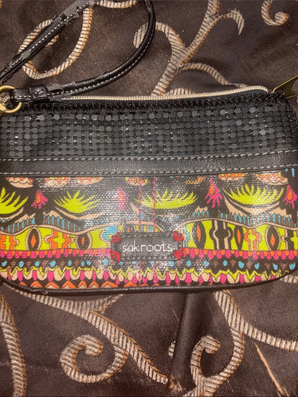 Sakroots Black Trim Multicolor Tribal Wristlet